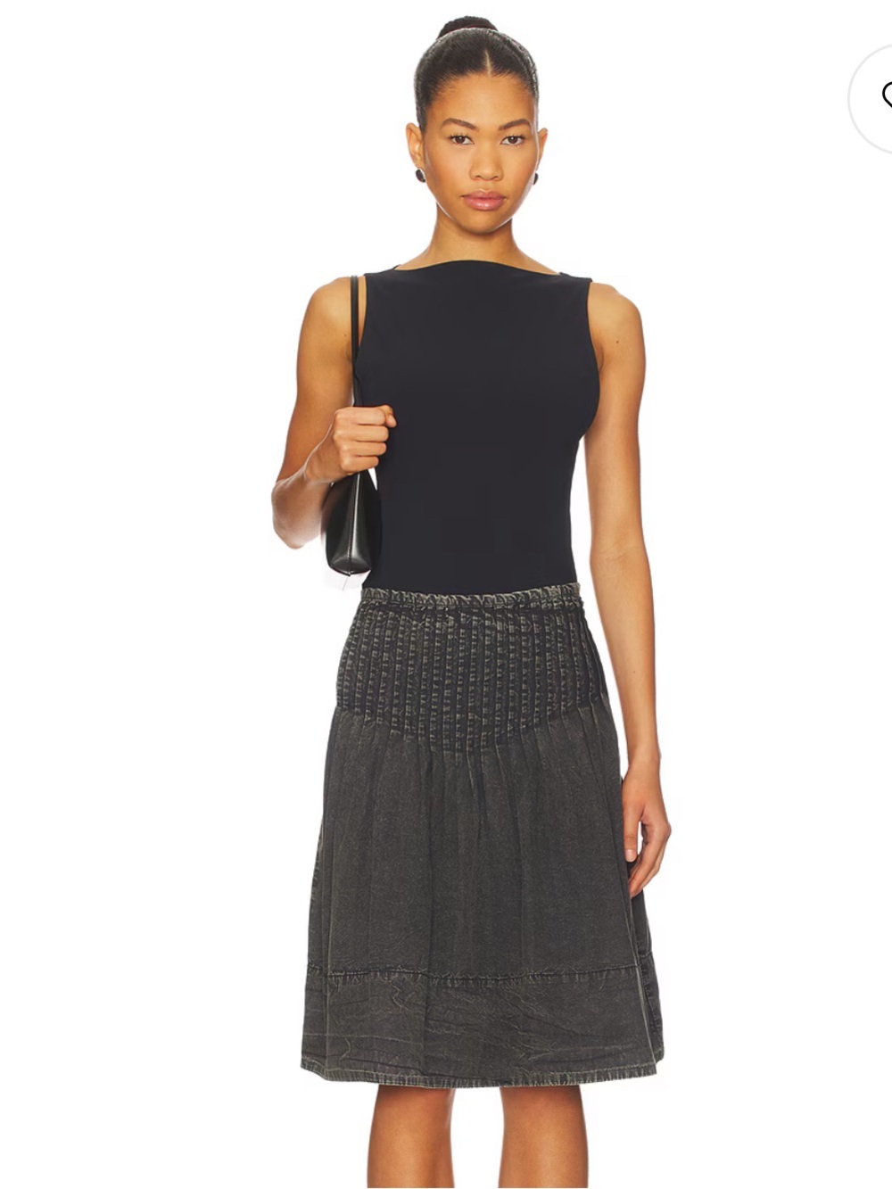 NWT Free People Peyton Pintuck Midi Skirt in Washed Black
